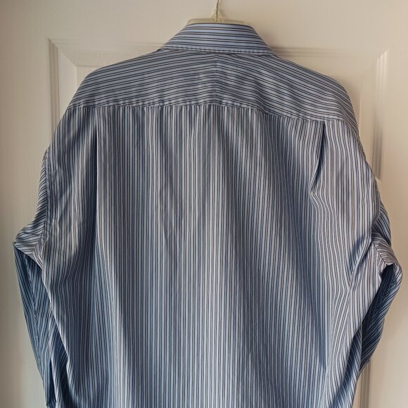 Jack Lipson Signature Men's Striped 17.5 Tall Long Sleeve Shirt Pocket Blue - Picture 3 of 8